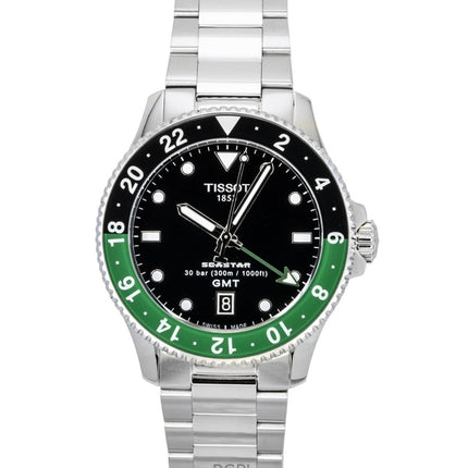 Tissot Seastar 1000 GMT - Reloj de buceo de cuarzo con esfera negra y acero inoxidable T120.852.11.051.00 300M para hombre
