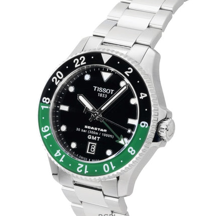 Tissot Seastar 1000 GMT - Reloj de buceo de cuarzo con esfera negra y acero inoxidable T120.852.11.051.00 300M para hombre