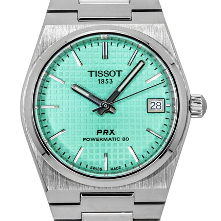 Reloj unisex Tissot PRX Powermatic 80 automático de acero inoxidable con esfera verde claro T137.207.11.091.01 100M