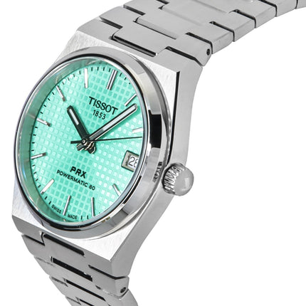 Reloj unisex Tissot PRX Powermatic 80 automático de acero inoxidable con esfera verde claro T137.207.11.091.01 100M