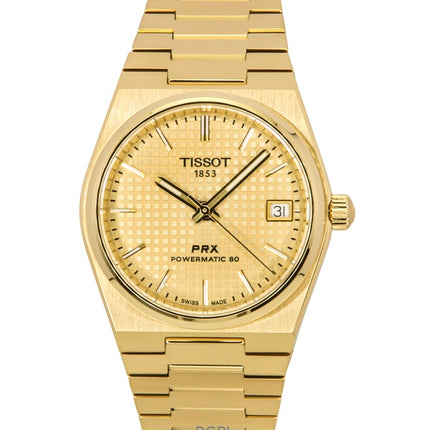 Reloj Tissot PRX Powermatic 80 automático de acero inoxidable dorado con esfera color champán T137.207.33.021.00 100M para mujer