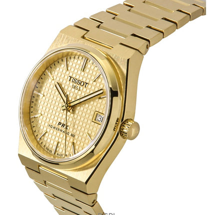 Reloj Tissot PRX Powermatic 80 automático de acero inoxidable dorado con esfera color champán T137.207.33.021.00 100M para mujer