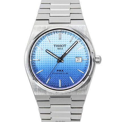 Reloj Tissot PRX Powermatic 80 Gradient de acero inoxidable con esfera azul hielo y camaleón, automático, T137.407.11.351.01, 100 m, para hombre.