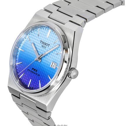 Reloj Tissot PRX Powermatic 80 Gradient de acero inoxidable con esfera azul hielo y camaleón, automático, T137.407.11.351.01, 100 m, para hombre.