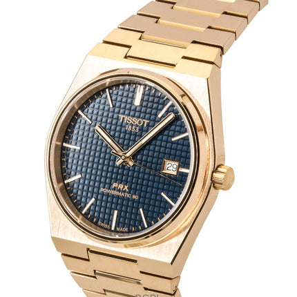 Reloj Tissot PRX automático para hombre, acero inoxidable, oro rosa, esfera azul, T137.407.33.041.00, 100 m