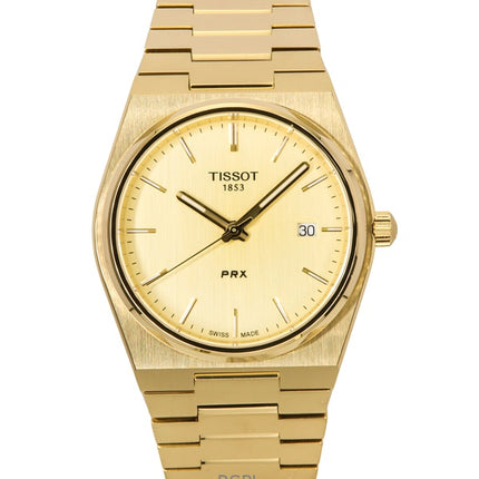 Reloj Tissot PRX de cuarzo, acero inoxidable, esfera color champán, tono dorado, T137.410.33.021.00, 100 m, para hombre