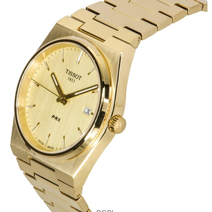 Reloj Tissot PRX de cuarzo, acero inoxidable, esfera color champán, tono dorado, T137.410.33.021.00, 100 m, para hombre