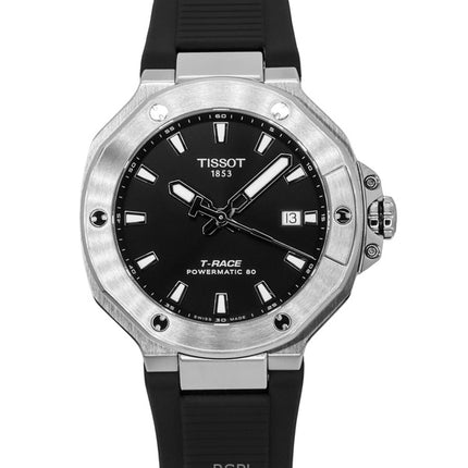 Reloj Tissot T-Race Powermatic 80 automático con correa de silicona y esfera negra, T141.807.17.051.00, 100 m, para hombre.