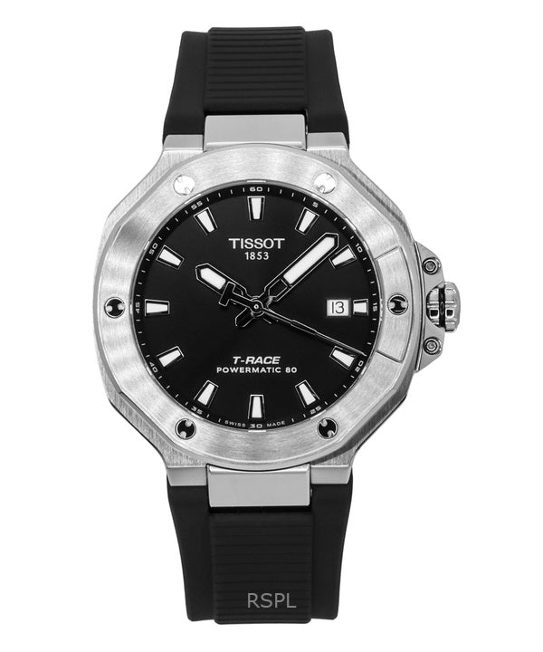 Reloj Tissot T-Race Powermatic 80 automático con correa de silicona y esfera negra, T141.807.17.051.00, 100 m, para hombre.