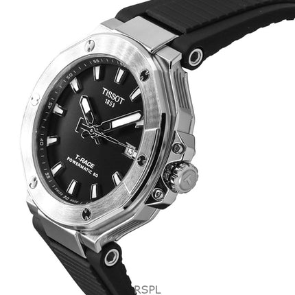 Reloj Tissot T-Race Powermatic 80 automático con correa de silicona y esfera negra, T141.807.17.051.00, 100 m, para hombre.