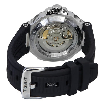 Reloj Tissot T-Race Powermatic 80 automático con correa de silicona y esfera negra, T141.807.17.051.00, 100 m, para hombre.