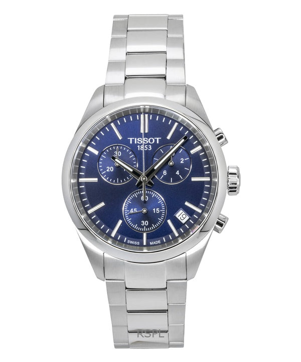 Tissot PR 100 Cronógrafo de acero inoxidable con esfera azul de cuarzo T150.417.11.041.00 100M Reloj para hombre
