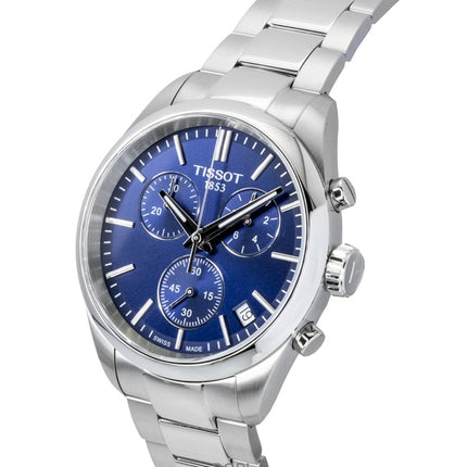 Tissot PR 100 Cronógrafo de acero inoxidable con esfera azul de cuarzo T150.417.11.041.00 100M Reloj para hombre