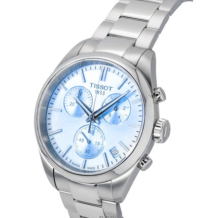 Tissot PR 100 Cronógrafo de acero inoxidable con esfera azul hielo, cuarzo T150.417.11.351.00 100M Reloj para hombre