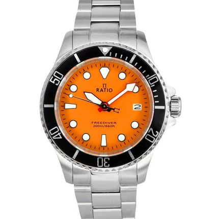 Refurbished Ratio FreeDiver Sapphire Stainless Steel Orange Dial Quartz RTF035 200M Mens Watch