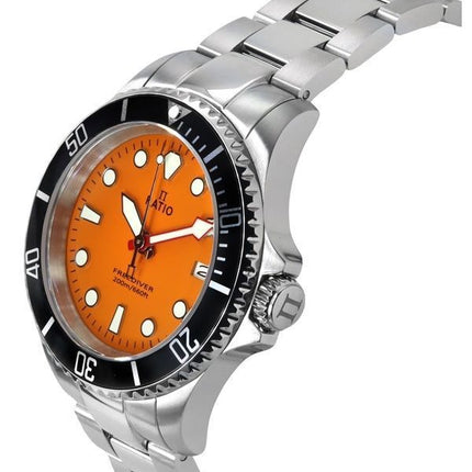 Refurbished Ratio FreeDiver Sapphire Stainless Steel Orange Dial Quartz RTF035 200M Mens Watch