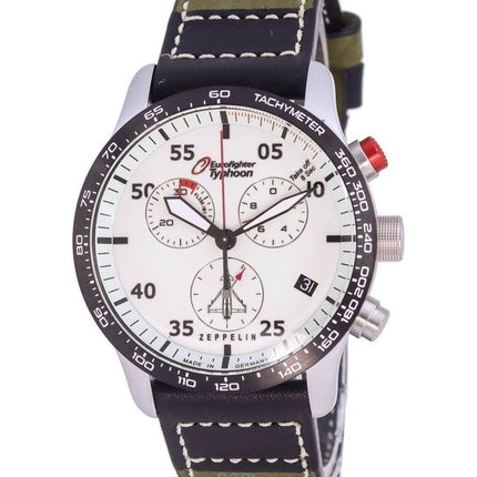 Refurbished Zeppelin Eurofighter Chronograph Leather Strap Beige Dial Quartz 72985 100M Mens Watch