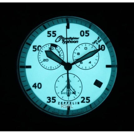 Refurbished Zeppelin Eurofighter Chronograph Leather Strap Beige Dial Quartz 72985 100M Mens Watch