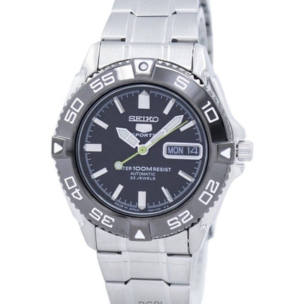 Reloj Seiko 5 Sports de acero inoxidable con esfera negra y automático SNZB23J1 100M para hombre reacondicionado