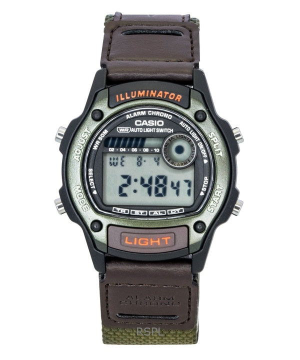 Reloj Casio W-220HF-3AV unisex, digital estándar, con correa de piel y tela, de cuarzo.