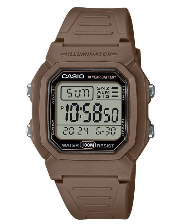 Reloj Casio Digital Brown con doble hora y correa de resina de cuarzo W-800H-5AV 100M para hombre