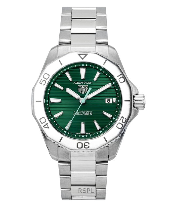 Reloj Tag Heuer Aquaracer Solargraph de acero inoxidable con esfera verde, cuarzo, para buceo, WBP1115.BA0000, 200 m, para hombre