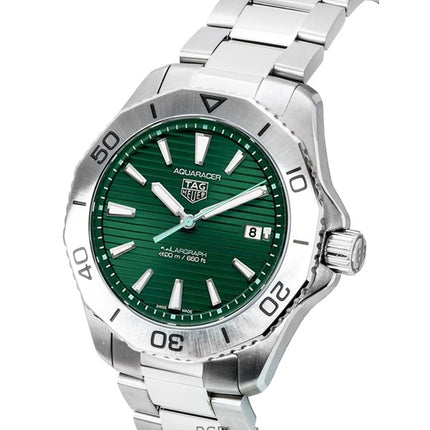 Reloj Tag Heuer Aquaracer Solargraph de acero inoxidable con esfera verde, cuarzo, para buceo, WBP1115.BA0000, 200 m, para hombre
