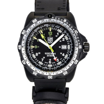 Reloj Luminox Recon Nav Spec GMT para hombre, con correa de caucho, esfera negra, movimiento de cuarzo y resistencia al agua de 200 m. Modelo XL.8837.SET.
