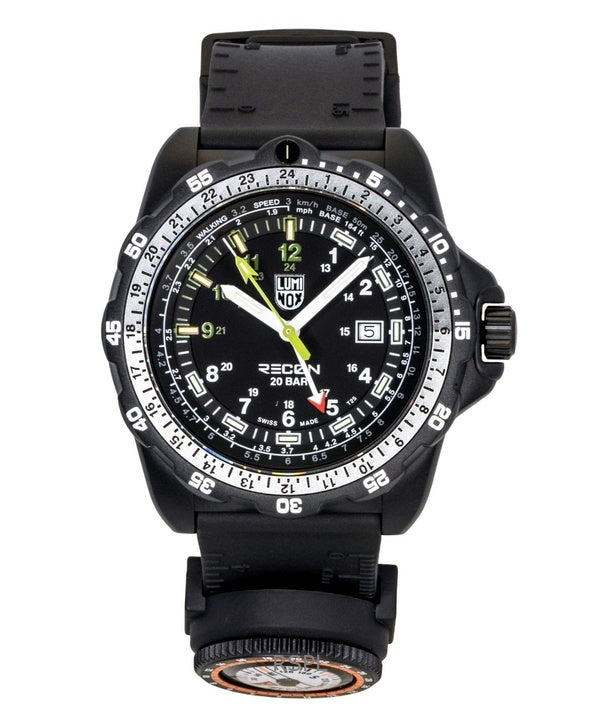 Reloj Luminox Recon Nav Spec GMT para hombre, con correa de caucho, esfera negra, movimiento de cuarzo y resistencia al agua de 200 m. Modelo XL.8837.SET.