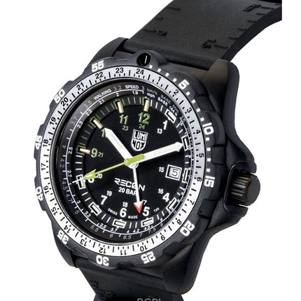 Reloj Luminox Recon Nav Spec GMT para hombre, con correa de caucho, esfera negra, movimiento de cuarzo y resistencia al agua de 200 m. Modelo XL.8837.SET.