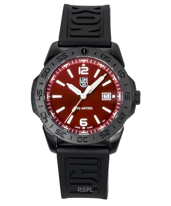 Reloj de buceo Luminox Pacific Diver XS.3135.B para hombre, 200 m, con correa de caucho y esfera roja con efecto rayos de sol.