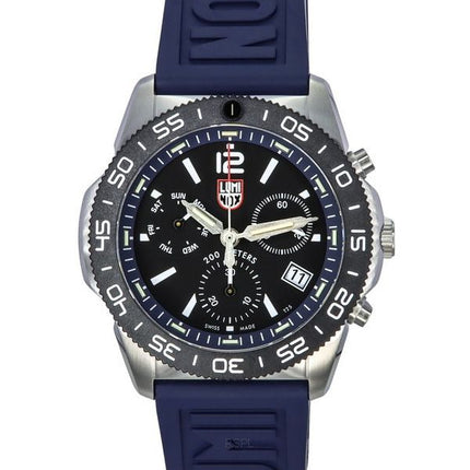Reloj para hombre Luminox Pacific Diver cronógrafo con correa de caucho azul marino y esfera negra de cuarzo Diver's XS.3143