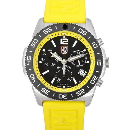 Luminox Pacific Diver Cronógrafo Correa de caucho amarilla Esfera negra Reloj de cuarzo Diver's XS.3145 200M para hombre