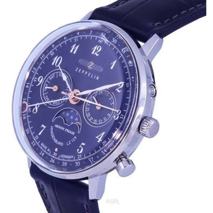 Zeppelin LZ129 Hindenburg fase lunar esfera azul cuarzo 7037-3 70373 Watch de Women es