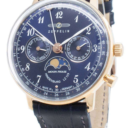 Zeppelin Hindenburg LZ129 7039-3 70393 Moon Phase Quartz Reloj para hombre