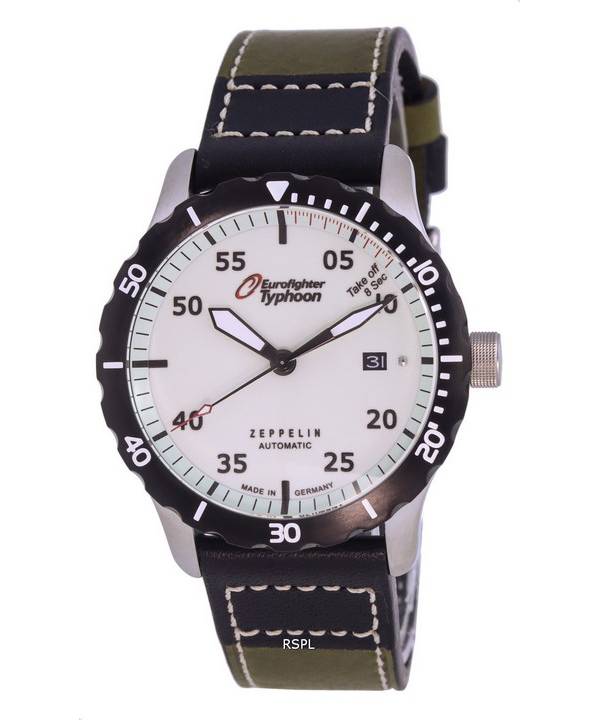 Zeppelin Eurofighter Cronógrafo Correa de cuero Beige Dial Automático Diver's 7268-5 72685 200M Reloj para hombre