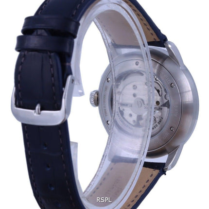Reloj para hombre Zeppelin Flatline Open Heart con esfera azul y correa de cuero automático 7364-3 73643