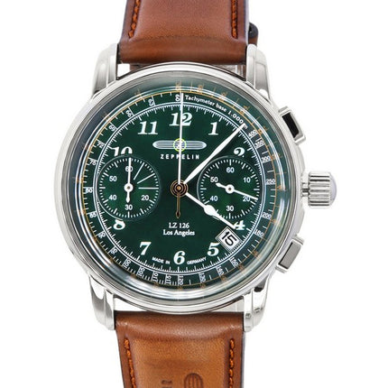 Zeppelin LZ126 Los Angeles Cronógrafo Correa de cuero Esfera verde Cuarzo 76144 Reloj para hombre