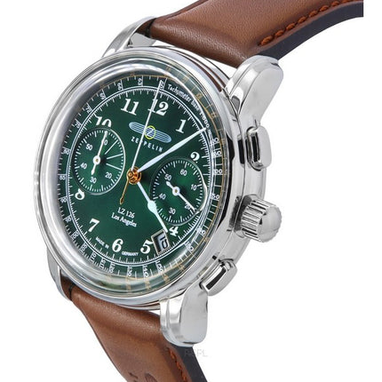Zeppelin LZ126 Los Angeles Cronógrafo Correa de cuero Esfera verde Cuarzo 76144 Reloj para hombre