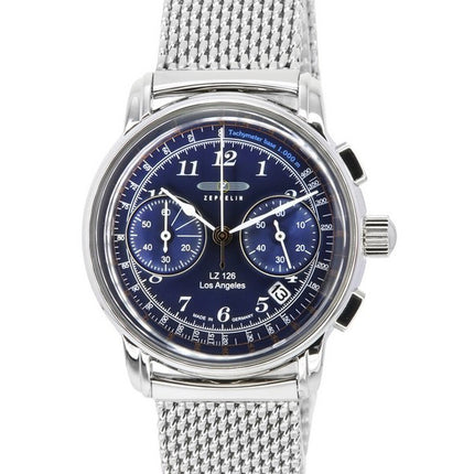Zeppelin LZ126 Los Angeles Cronógrafo Acero inoxidable Esfera azul Cuarzo 7614M3 Reloj para hombre
