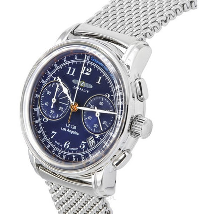 Zeppelin LZ126 Los Angeles Cronógrafo Acero inoxidable Esfera azul Cuarzo 7614M3 Reloj para hombre
