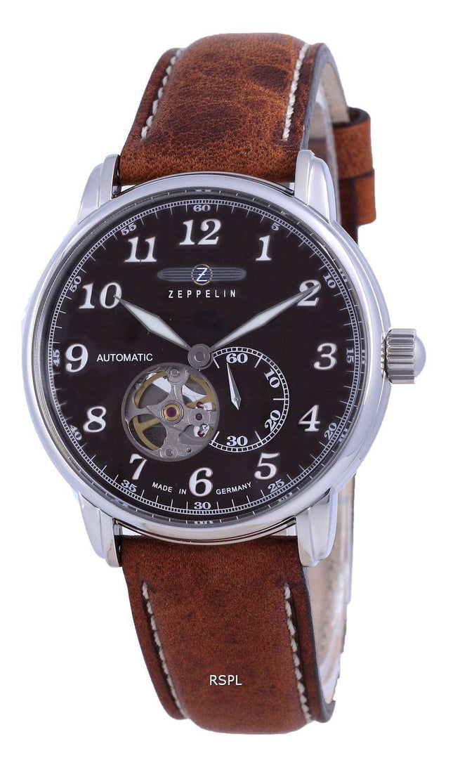 Zeppelin LZ127 Graf Open Heart Leather Automatic 7666-4 76664 Reloj para hombre