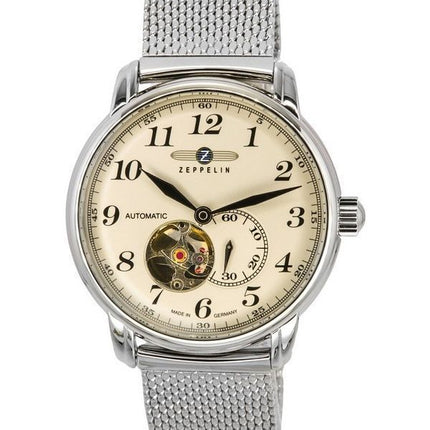 Reloj para hombre Zeppelin LZ 127 Graf de acero inoxidable con corazón abierto y esfera beige automático 7666M5