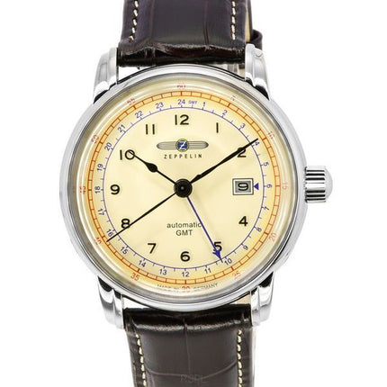 Zeppelin LZ 126 Los Angeles GMT Correa de cuero Beige Dial Automático 76685 Reloj para hombre
