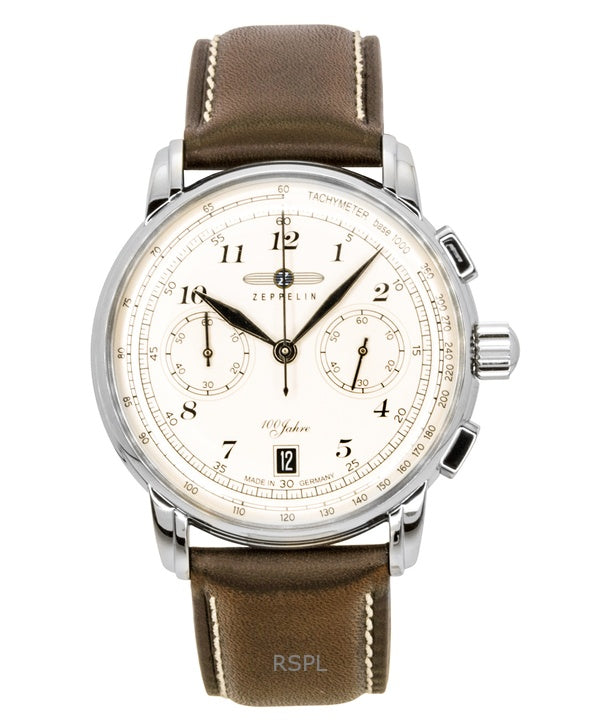 Zeppelin 100 Jahre Cronógrafo Correa de cuero Esfera beige Cuarzo 76746 Reloj para hombre