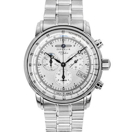 Zeppelin 100 Jahre Cronógrafo Acero inoxidable Esfera blanca Cuarzo 7680MB1 Reloj para hombre