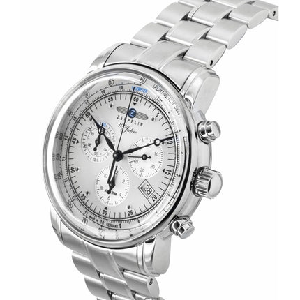 Zeppelin 100 Jahre Cronógrafo Acero inoxidable Esfera blanca Cuarzo 7680MB1 Reloj para hombre