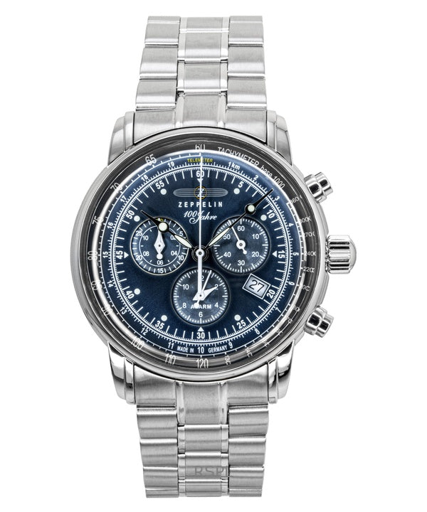 Zeppelin 100 Jahre Cronógrafo Acero inoxidable Esfera azul Cuarzo 7680MB3 Reloj para hombre