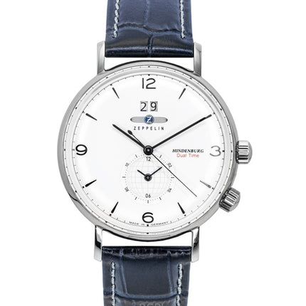 Reloj Zeppelin Hindenburg 80441 para hombre, correa de piel azul, esfera blanca, cuarzo
