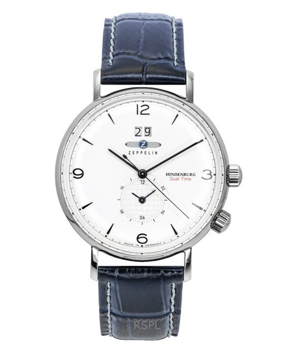 Reloj Zeppelin Hindenburg 80441 para hombre, correa de piel azul, esfera blanca, cuarzo